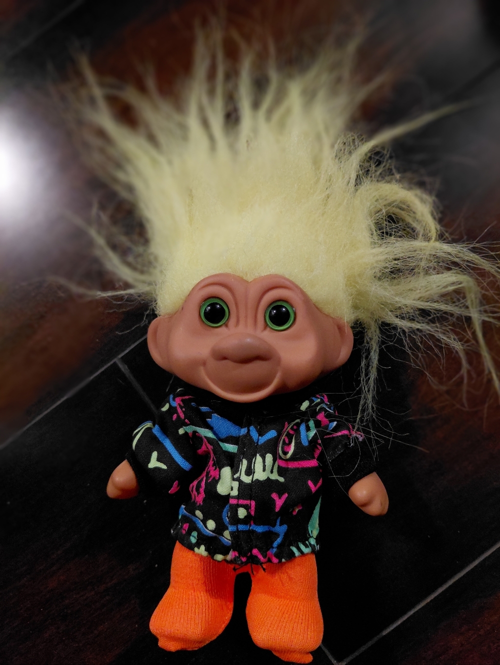 Vintage nineties abstract troll Yellow-Haired  Troll Doll with Neon Outfit